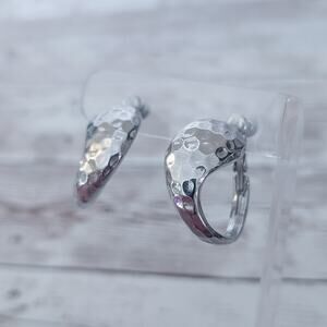 Vintage Clip On Earrings Large Silver Tone Hammered Pattern Statement